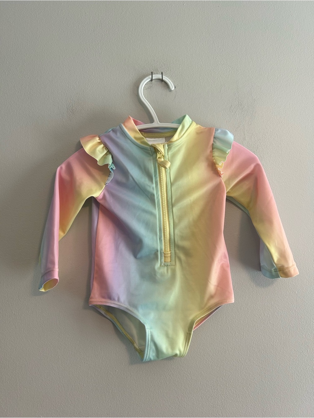 H&M 3/6m rainbow ombre long sleeve ruffle shoulder one piece swimsuit rash guard